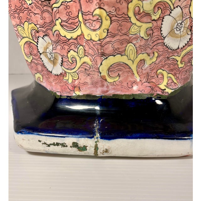 Antique White Rare 19th C. Mason’s England Large Hexagonal Ironstone Chinoiserie Vase 22” For Sale - Image 8 of 13