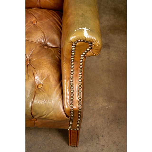 Camel Vintage Tufted Leather Chesterfield Armchair in Camel Brown For Sale - Image 8 of 8