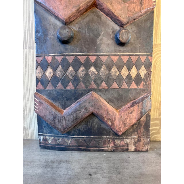 Pende Style African Polychrome Carved Wood Figural Wall Panel For Sale - Image 10 of 10
