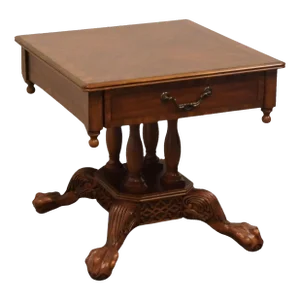 High End Bookmatched Mahogany Contemporary Traditional Chippendale Style 26" Carved Clawfoot Accent End Table