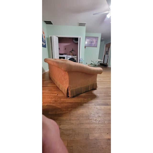 1990s 1990s Vintage Regency Damask Sofa With Bullion Fringe Attributed to Baker Furniture For Sale - Image 5 of 5