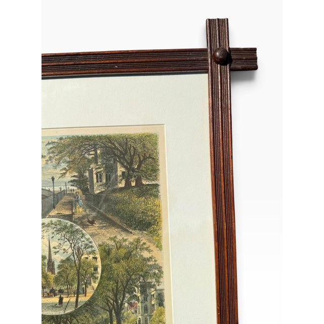 Late 19th Century Antique 1870s Hand-Colored Engraving “Brooklyn Street-Scenes” From Picturesque America, in Victorian Crossed-Corner Stick Frame For Sale - Image 5 of 8