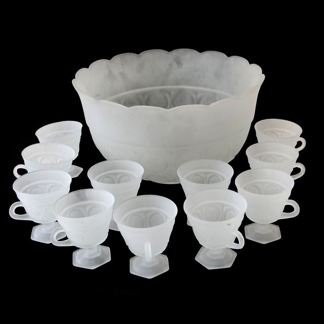 12pc MidCentury Frosted Glass Punch Bowl & Cups Chairish