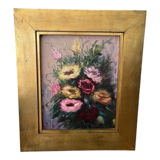 Mid 20th Century Impressionist Floral Still Life Oil Painting by Marthabel Cook Framed Gold Art For Sale