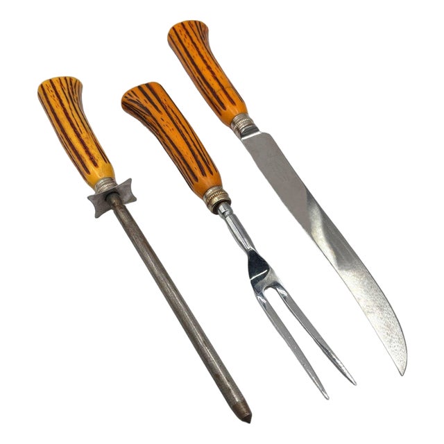 Early 20th Century Art Deco Carving Set Bakelite Handles by E Parker & Sons, England - 3 pcs For Sale