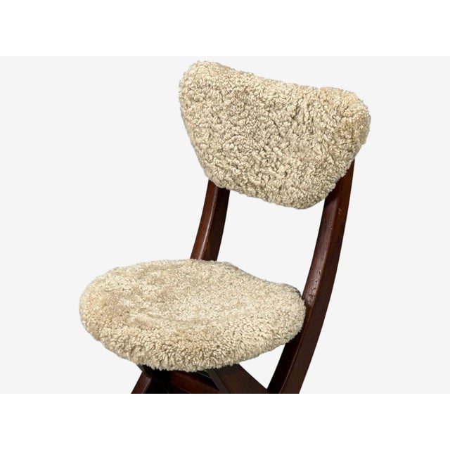 Danish Modern, Brutalist Dining Chairs, Pine, Shearling, Denmark, 1960s For Sale - Image 10 of 11