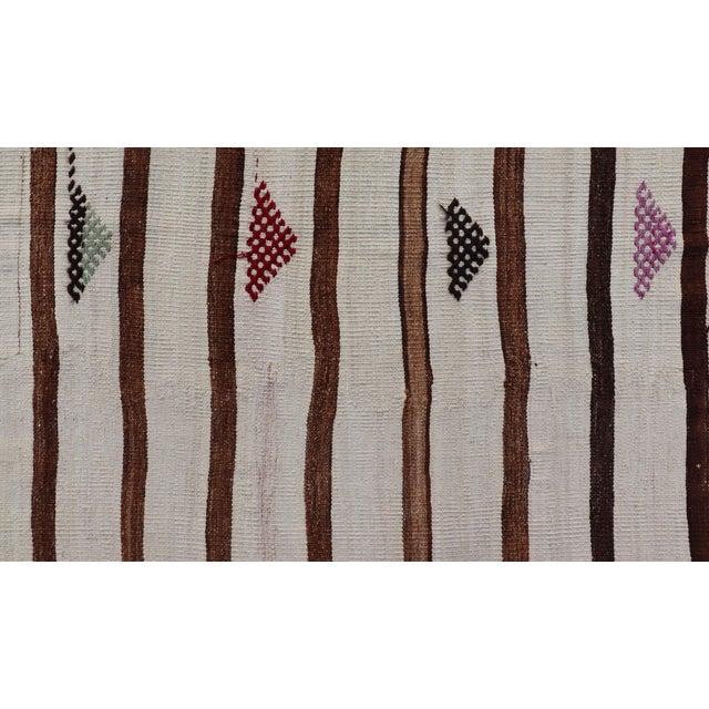 Vintage Turkish Kilim in Wool With Geometric Striped Panel Design 14'8" X18'6" For Sale - Image 11 of 13