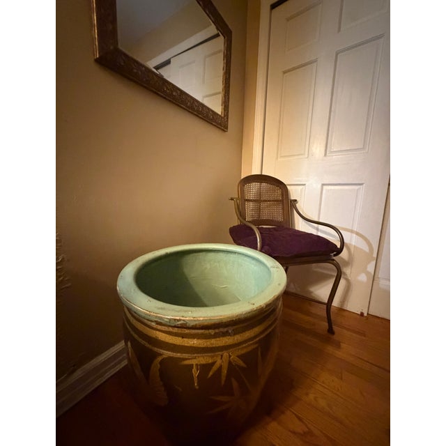 19th Century Large Bird & Bamboo Art Pottery Chinese Egg Pot Jardinière Planter For Sale - Image 4 of 8