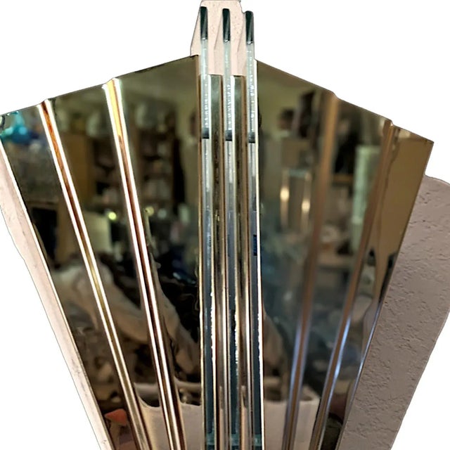 Metal 1980s French Art Deco Revival Skyscraper Style Brass and Glass Wall Sconces For Sale - Image 7 of 7