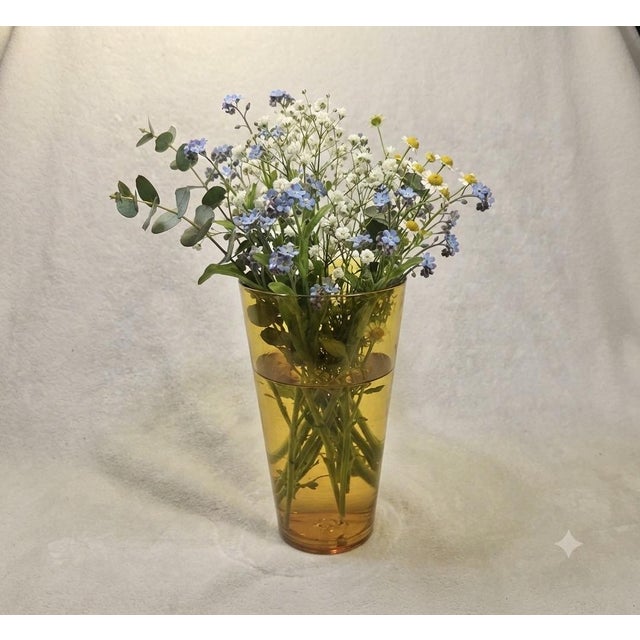 Large Vintage Mid Century Attributed to Blenko Hand Blown Art Glass Vase Yellow With Honey-Gold Tones For Sale - Image 9 of 12