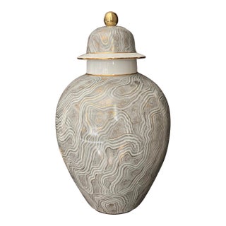 Chelsea House Marbled Gray Porcelain Lidded Urn With Gold Highlights, 2010s For Sale