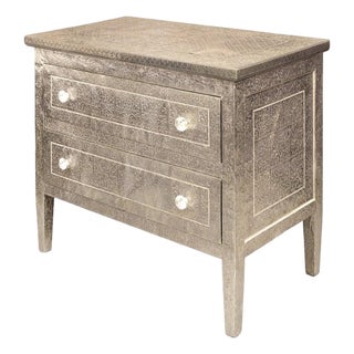 Mid 20th Century Hand-Embossed White Metal-Clad Two-Drawer Chest For Sale