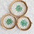 Arts & Crafts Set of Three Round Trays With Handles in Green Floral Pattern Rattan and Mother-of-Pearl Inlay For Sale - Image 3 of 4