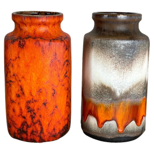 Fat Lava Orange Pottery Vases attributed to Scheurich, Germany, 1970s, Set of 2