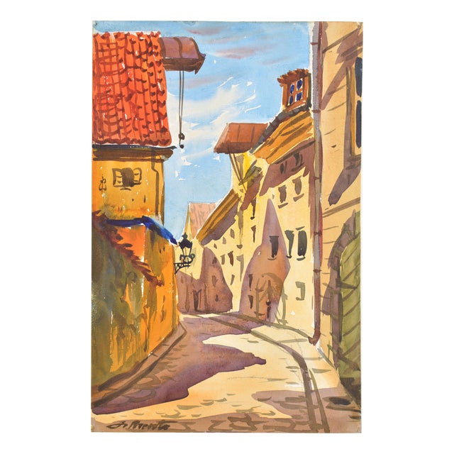 Janis Brekte, Town Street, 1956, Watercolor For Sale