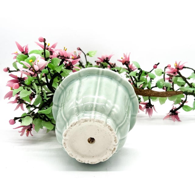 Oversized Handcrafted Glass Jade Blossom Bonsai Tree in Celadon Pot – Asian / Chinoiserie For Sale - Image 11 of 12