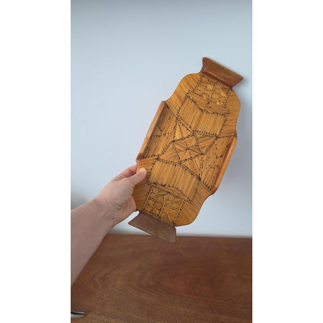 Vintage Tramp Art Matchstick Tray, Folk Art Wooden Catchall, Black Forest Style Match Holder, Rustic Cabin Decor, Handcrafted Boho Tray For Sale - Image 6 of 9