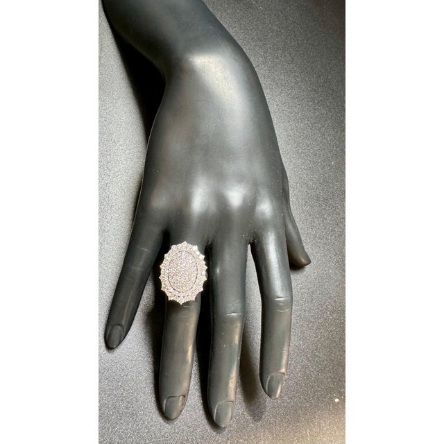 4.60 Ct Natural Pave Set Diamond Cocktail Ring , Large Oval Shape 18K White Gold For Sale - Image 11 of 18