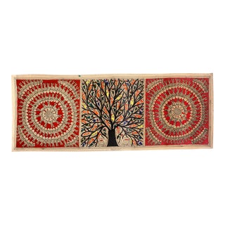 National Award-Winning Artist Mamta Devi – Hand-Painted Madhubani Tree of Life & Birds Folk Art Painting For Sale