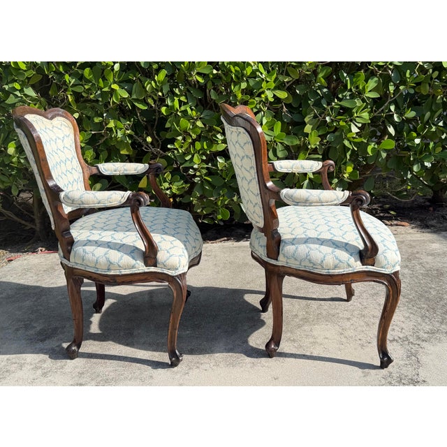 Early 20th Century Antique French Louis XV Style Walnut Bergère Armchairs, a Pair For Sale - Image 5 of 18