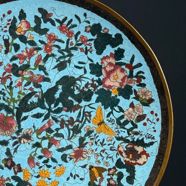 Antique Japanese Cloisonné Turquoise Enamel Plate, Meiji Period (1868-1912) For Sale - Image 4 of 8