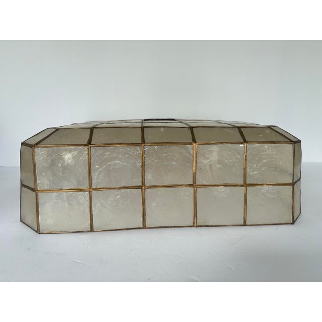 1970s Vintage Capiz Shell Square Ceiling Lamp Shade With Brass Grid Frame For Sale - Image 9 of 10
