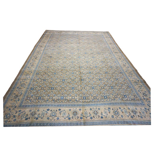 Antique Persian Sultanabad Wool 12x17 Tan, Grey & Light Blue Handmade Area Rug #1142501 For Sale - Image 4 of 8