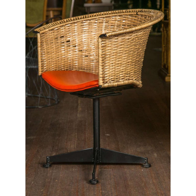 1960s Iron & Rattan Swivel Chairs - A Pair For Sale In New York - Image 6 of 9