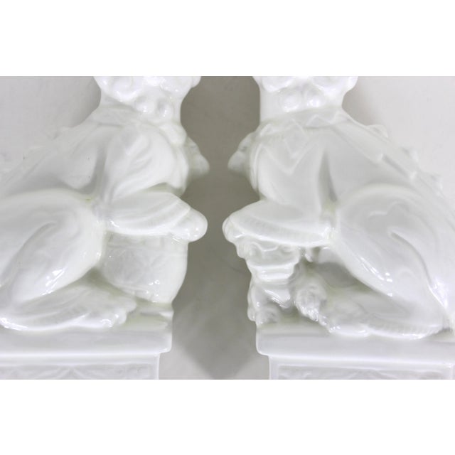 White Vintage White Ceramic Foo Dogs a Set For Sale - Image 8 of 11