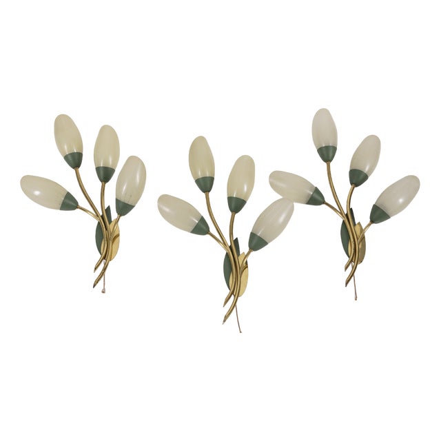 Vintage Italian Floral Style Wall Lamps, 1950s, Set of 3 For Sale