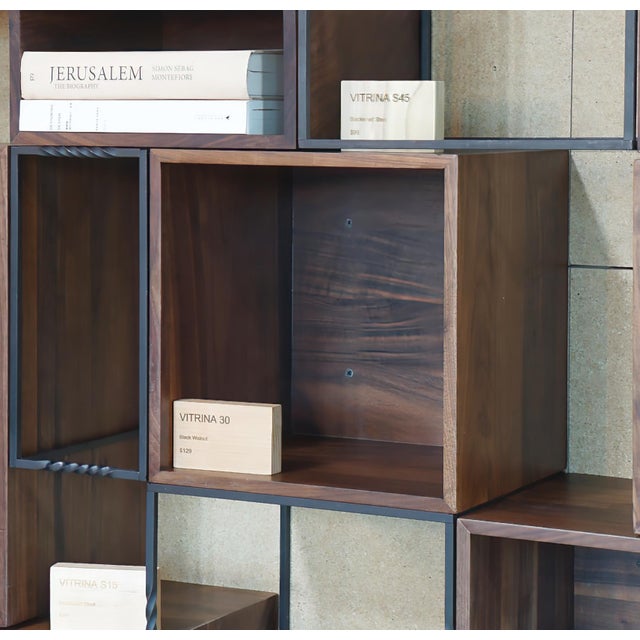 Floating Shelves Wall Mounted, Modular Walnut Shelving Unit, Solid Wood Steel Wall Shelf for Home Office For Sale - Image 10 of 18