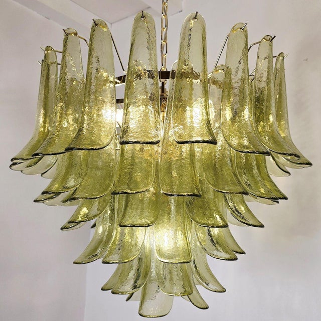 Mazzega Murano 1980s Attributed to Mazzega Murano Glass Olive Green Petal Chandelier For Sale - Image 4 of 14