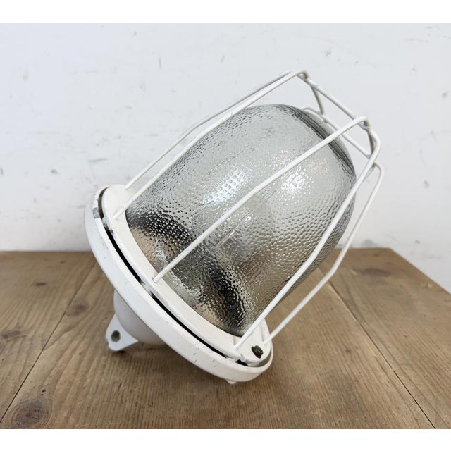 Industrial White Bunker Cage Light from Polam Gdansk, 1970s For Sale - Image 12 of 16