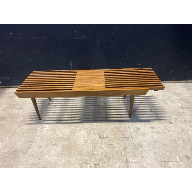 Wood 1960's Modernist Slatted Adjustable Bench For Sale - Image 7 of 10