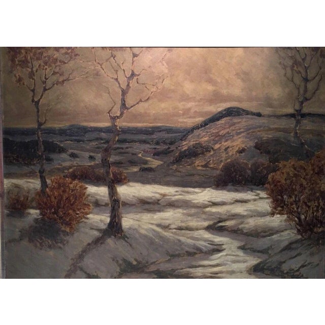 Modern View of Bad Schandau and the Lilienstein in Winter, Oil Painting on Panel For Sale - Image 3 of 12