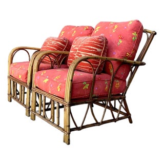 Vintage Italian Bent Rattan Lounge Chairs - A Pair For Sale