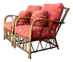Vintage Italian Bent Rattan Lounge Chairs - A Pair