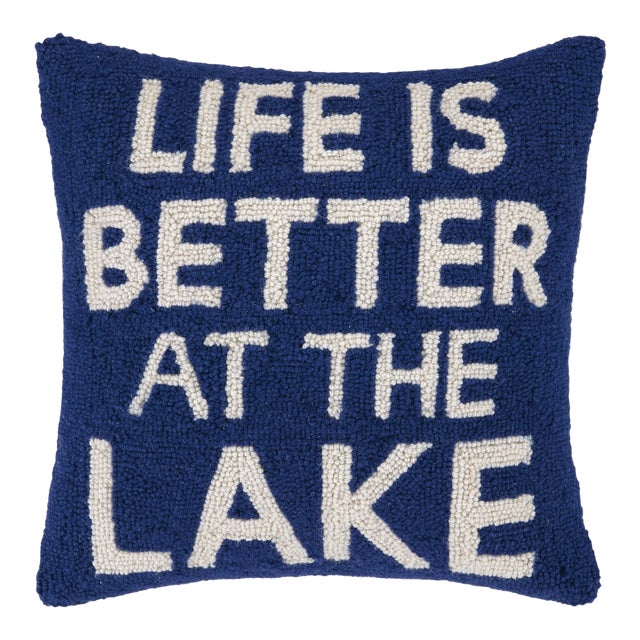 Life is Better at the Lake Hook Pillow, 16" x 16" For Sale