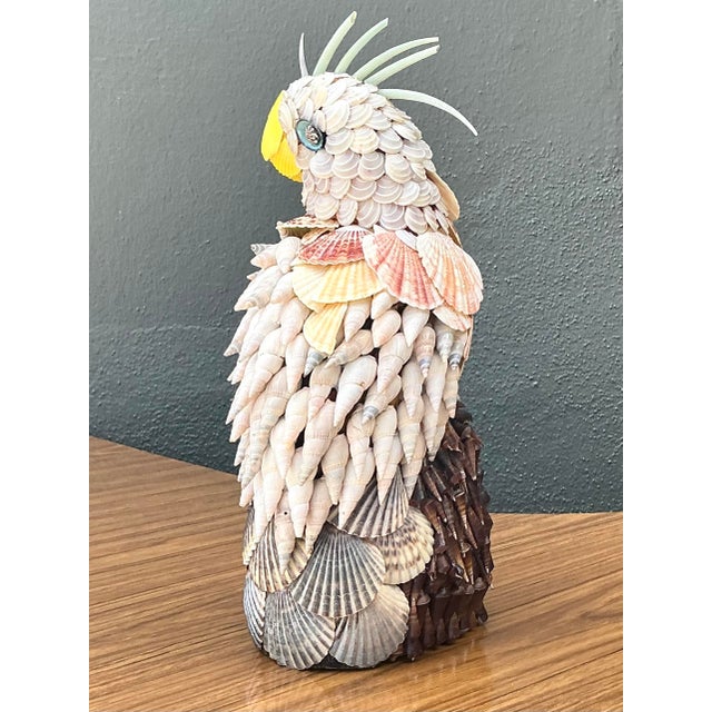 Folk Art Vintage Shell Encrusted Cockatoo For Sale - Image 3 of 12