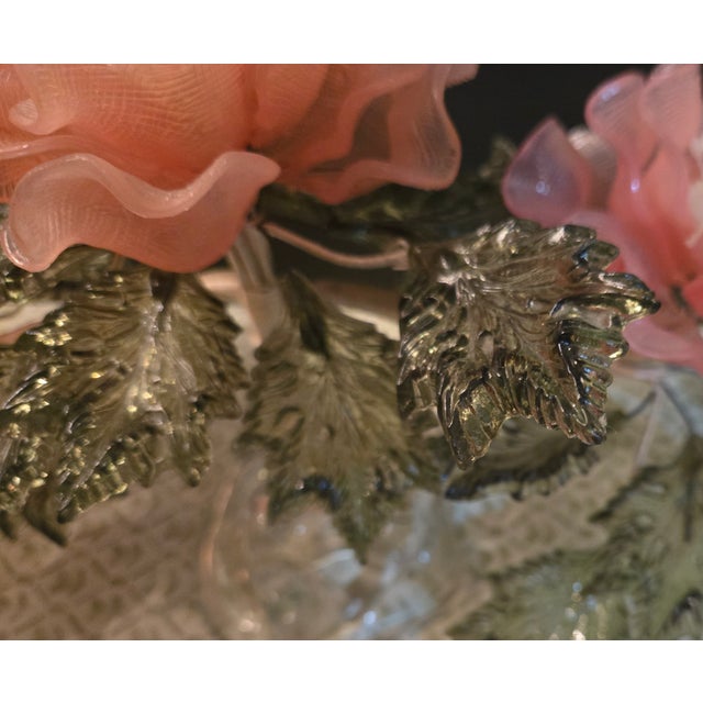 Vintage Pink Lucite Floral Arrangement with green leaves Very pretty especially in the light. Unique arrangement with...