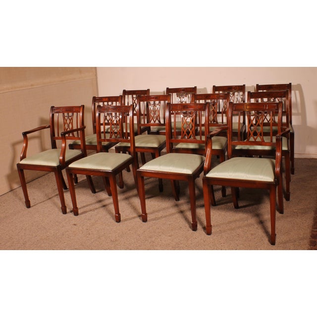Hepplewhite Style Chairs and Armchairs in Mahogany, 1890s, Set of 12 For Sale - Image 13 of 13