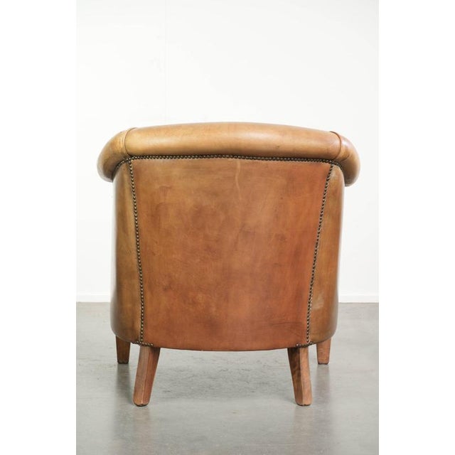 Sheepskin Club Armchair Light Cognac with Decorative Nails For Sale - Image 4 of 14