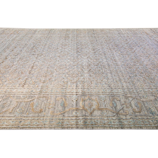 Modern Transitional Handmade Allover Designed Oversize Beige Wool Rug For Sale In New York - Image 6 of 10