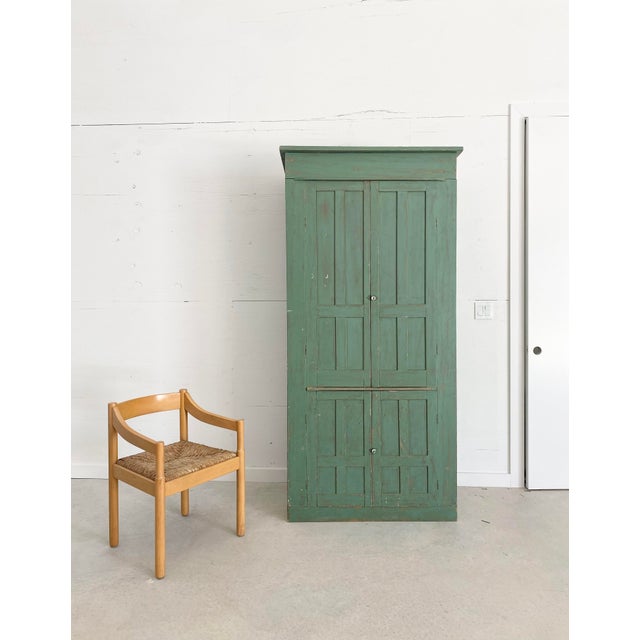 Rustic European Primitive Painted Green Four Door Cabinet With Original Brass Sliding Lock For Sale - Image 3 of 18