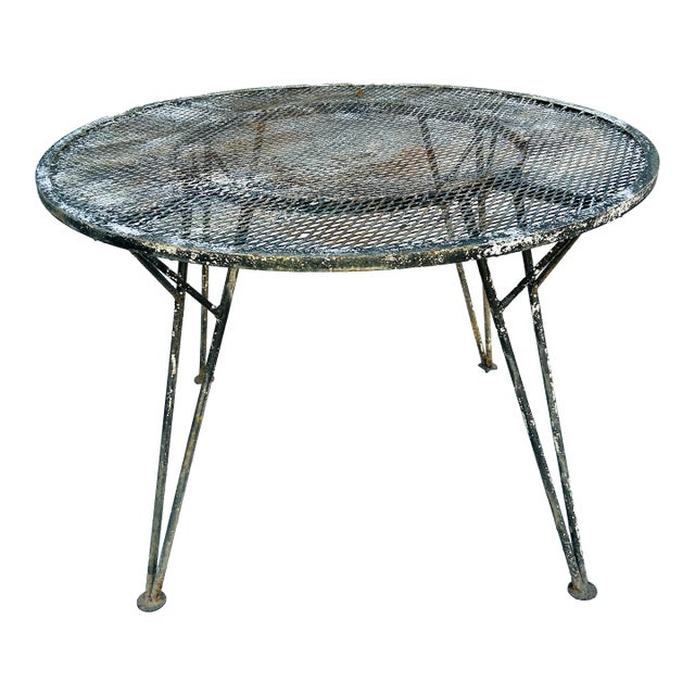 1950's Midcentury Meshed Top Wrought Iron Table For Sale