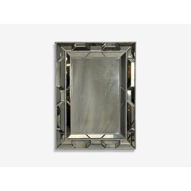 French Art Deco Style, Large Wall Mirrors, Antiqued Glass, Silver Leaf Wood For Sale - Image 4 of 8