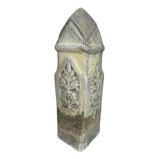 Vintage Gothic Revival Cast Stone Pier Finial / Architectural Salvage Post Cap - 16" For Sale