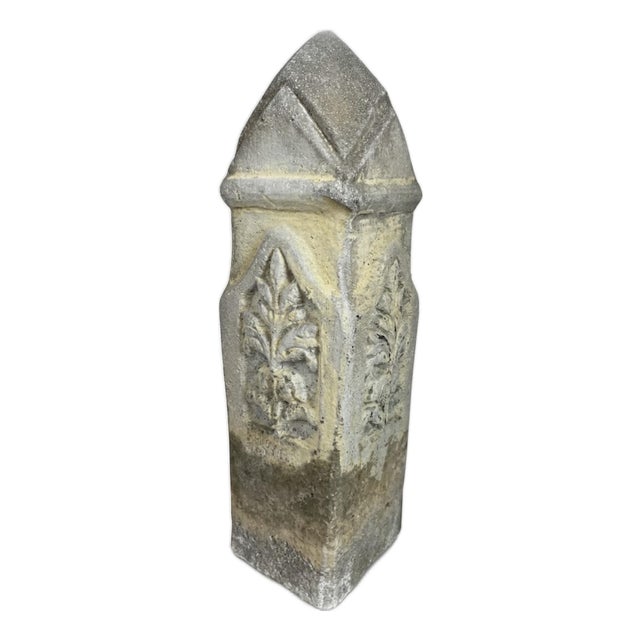 Vintage Gothic Revival Cast Stone Pier Finial / Architectural Salvage Post Cap - 16" For Sale
