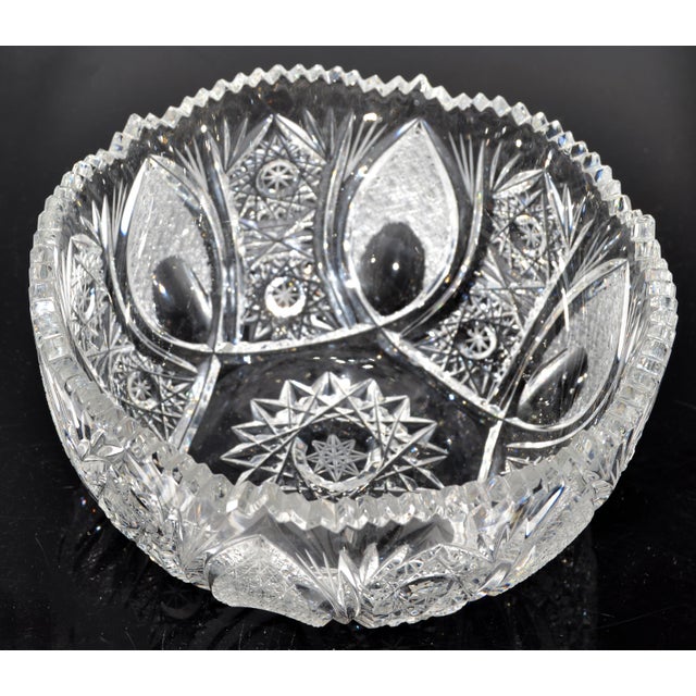 Mid 20th Century Vintage Brilliant Cut Crystal Glass Bergen Style Bowl Art Deco For Sale - Image 5 of 12