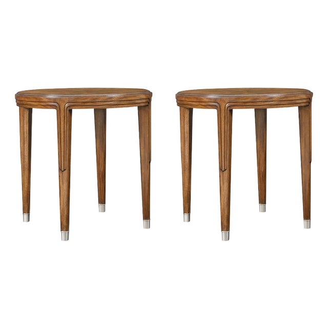 Pair of Round Walnut Art Deco Side Tables For Sale